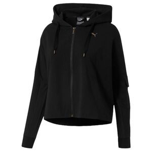 PUMA Fusion Black Cropped Hoodie Zip Up Sweatshirt Sz S Athleisure Streetwear